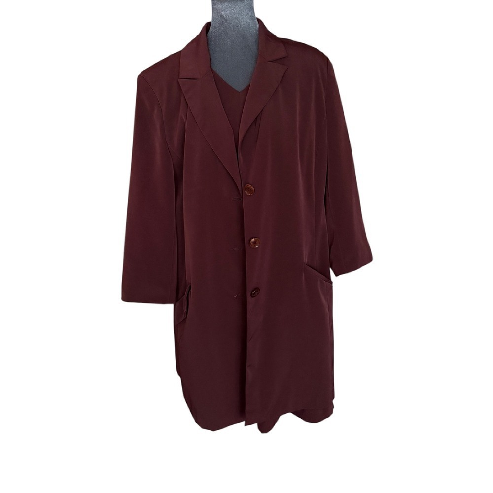 Newport News Dress & Duster Set Sleeveless V-Neck Burgundy Career Outfit 16W